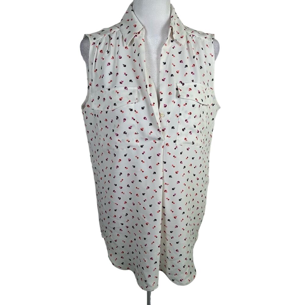 NEW Ann Taylor Sleeveless Top Blouse White Floral Collared Small Business Casual